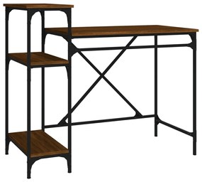 vidaXL Stôl s policami hnedý dub 105x50x90cm spracované drevo a železo