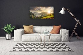 Obraz Canvas Lúka hory západ slnka 125x50 cm