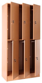 Drevená šatníková skrinka Visio - 6 boxov, 90 x 45 x 185 cm, cylindrický zámok, buk