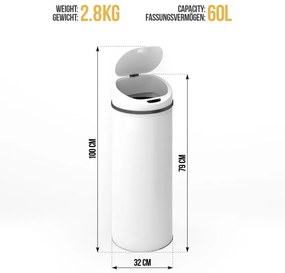 Bezdotykový odpadkový kôš so senzorom, 60 l, biely