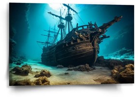 Sablio Obraz Vrak drevenej lode na dne mora - 60x40 cm