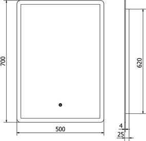 Mexen Navia osvetlené kúpeľňové zrkadlo 50 x 70 cm, LED 6000K, antifog - 9803-050-070-611-00