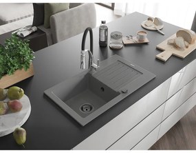 Mexen Pablo, 1-komorový granitový drez 752x436x161 mm a drezová batéria Aster, šedá, 6510-71-73450-07-B