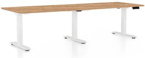 Výškovo nastaviteľný stôl OfficeTech Long, 240 x 80 cm, biela podnož, dub kraft