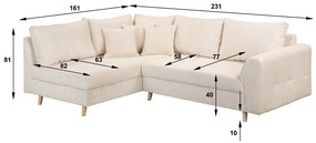 Krémovobiela menčestrová rohová pohovka (ľavý roh) Ariella – Ropez