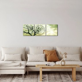 Obraz kvitnúceho stromu (s hodinami) (90x30 cm)