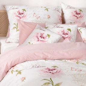 Goldea bavlnené posteľné obliečky duo - pivonky s textami s púdrovo ružovou 140 x 200 a 70 x 90 cm