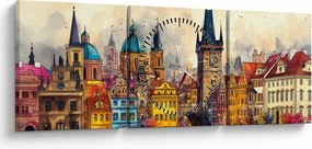 Obraz - Jeseň v maľovanom meste (s hodinami) (90x30 cm)