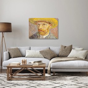 Sklenený obraz - Vincent van Gogh, Self-Portrait with a Straw Hat (The Potato Peeler), reprodukcia (70x50 cm)