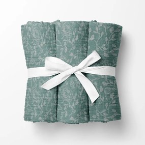 Biante Mušelínová plienka/dečka Nature MSN-048 Biele kvety na pastelovo modrozelenom - ZVÝHODNENÁ SADA 3 KS 70x70 cm - Sada 3 ks