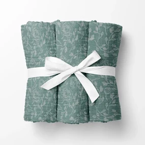 Biante Mušelínová plienka/dečka Nature MSN-048 Biele kvety na pastelovo modrozelenom - ZVÝHODNENÁ SADA 3 KS 70x70 cm - Sada 3 ks
