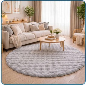 Okrúhly Bublinový koberec Rabbit Buble 120 cm strieborný plyšový