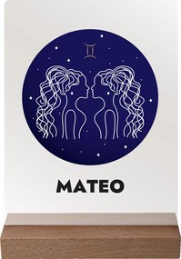 ČistéDrevo Vaše znamenie s menom na akrylovom skle - tmavý stojan Zvolte znamení zvěrokruhu: Blíženci