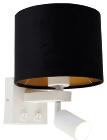 Nástenná lampa biela so svetlom na čítanie a tienidlom 18 cm čierne - Brescia