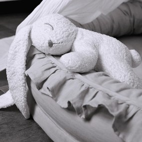 Ľanové hniezdo pre deti s volánom šedá