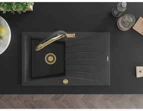 Mexen Cesar, 1-komorový granitový drez 775x470x190 mm a drezová batéria Duo, čierna škvrnitá, 6514-76-671701-57-G