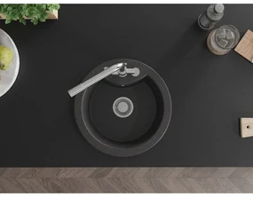 Mexen Diego, 1-komorový granitový drez 488x488x167 mm, chrómová batéria Duero, čierna škvrnitá, 6512-76-671600-00