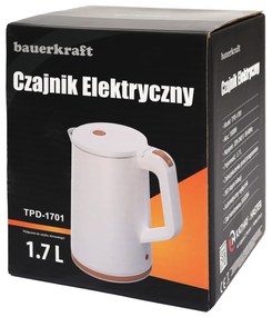 Bauerkraft Bezdrôtová cestovná rýchlovarná kanvica 1500 W 1,7 l otočná biela