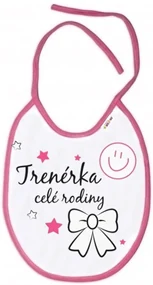 Baby Nellys Nepremokavý podbradník Trenérka celé rodiny, 24 x 27 cm - ružový