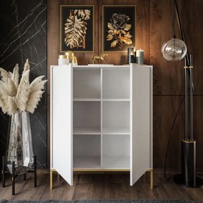 KOMODA VYSOKÁ VIGGO BIELA + ZLATÝ PODSTAVEC 104 cm