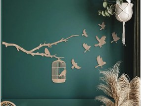 drevko Drevená nálepka na stenu Vtáčatá na slobode Rozmer obrazu: 36 x 70 cm, Farba dekorácie: Čierna