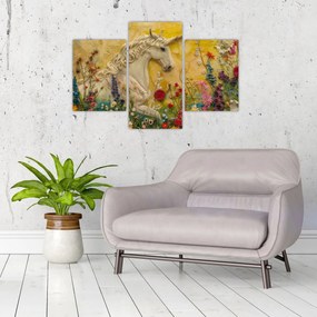 Obraz - Jednorožec s kvetinami (90x60 cm)
