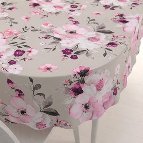 Biante Bavlnený oválny obrus Sandra SA-494 Veľké ružové kvety na svetlo sivobéžovom 60x100 cm
