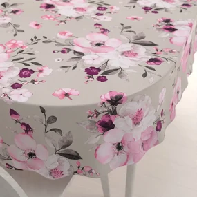 Biante Bavlnený oválny obrus Sandra SA-494 Veľké ružové kvety na svetlo sivobéžovom 60x100 cm