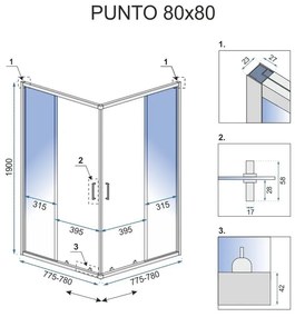 Rea Punto, sprchovací kút 80x80x190 cm, 5mm číre sklo, čierny profil + čierna sprchová vanička Savoy, KPL-K1013