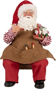 Červená vianočná dekorácia figúrka Santa Claus maľujúca mašinku - 13*10*28 cm