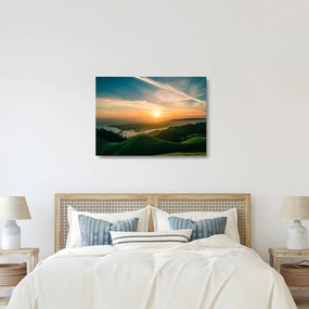 Sklenený obraz východu slnka nad morom (70x50 cm)