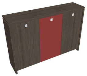 Stredná šatníková skriňa Verno 188 x 46 x 130 cm, kombinované dvere, dub antracit / červená