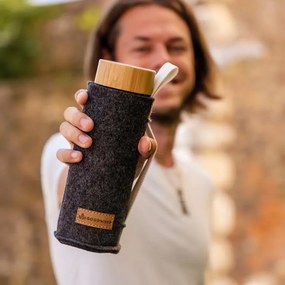 Tmavosivý filcový obal na sklenenú fľašu - Ø 7*21cm / 450ml a 650ml