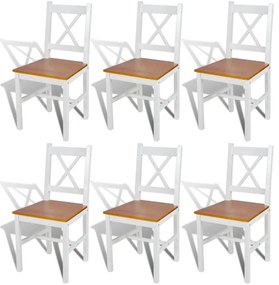 Jedálenské stoličky 6 ks, biele, borovicové drevo