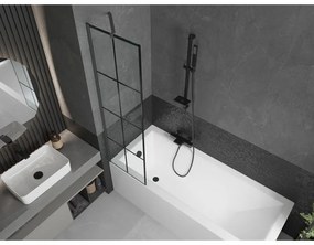 Mexen Next, 1-krídlová vaňová zástena 50 x 150 cm, 6mm číre sklo - čierny vzor, grafitová, 895-050-000-00-77-95