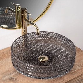 Rea Cristal, sklenené umývadlo na dosku 390x390x95 mm, dymové sklo-nikel brúsený, REA-U8880