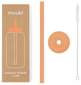 Silikónová slamka s čistiacou kefkou/s viečkom Tropical Papaya – Muuki