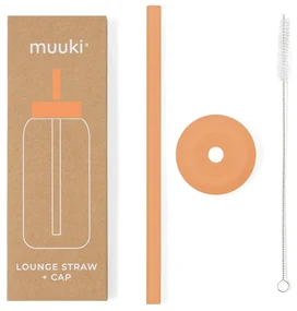Silikónová slamka s čistiacou kefkou/s viečkom Tropical Papaya – Muuki