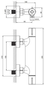 Cersanit Virgo, nástenná termostatická sprchová batéria, čierna matná, S951-580