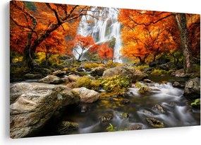 Obraz - Vodopády v jesennej krajine, oranžový (90x60 cm)