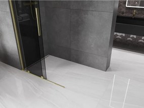 Mexen Velar, sprchová zástena s posuvnými dverami Walk-in 90 x 200 cm, 8mm šedé sklo, zlatá matná, 871-090-000-43-55