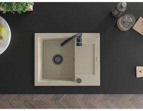 Mexen Enzo, granitový drez 576x465x174 mm, 1-komorový, čierna batéria Telma, béžová, 6506-69-670200-70
