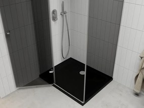 Mexen Roma, sprchový kút s krídlovými dverami 90 (dvere) x 100 (stena) cm, 6mm šedé sklo, chrómový profil + slim sprchová vanička čierna + chrómový sifón, 854-090-100-01-40-4070