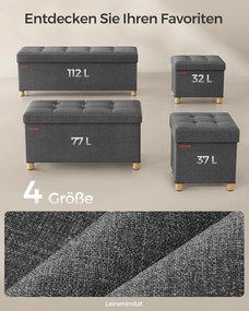 Taburetka s úložným priestorom, Skladacia lavica s nohami, 38 x 110 x 40 cm, sivá