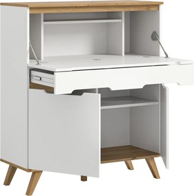 Sekretár s výklopným stolíkom Scandi, biela/dub nox