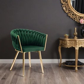 Jedálenská stolička COFTON zamatová, zlatá / tmavozelená