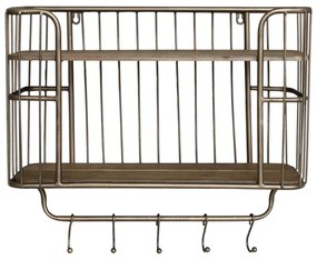 Mosadzná antik kovová nástenná polička s háčikmi Old Shelf - 52*20*45 cm