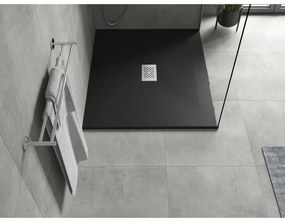 Mexen Hugo, obdĺžniková sprchová vanička SMC 110 x 100 cm, čierna, oceľová krytka, 42701011-X