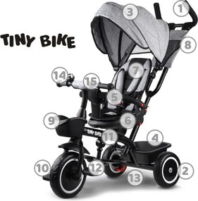 Detská trojkolka Tiny Bike 3 v 1 so strieškou, otočná SP0650 sivá