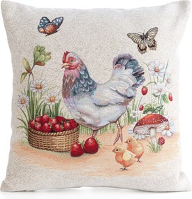 GOBELÍNOVÁ DEKORAČNÁ OBLIEČKA NA VANKÚŠ FOWL1 45X45 CM VZOROVANÁ